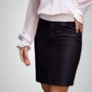 Saia Jeans Resinado Com Elastano Aparencia de Couro ,Black